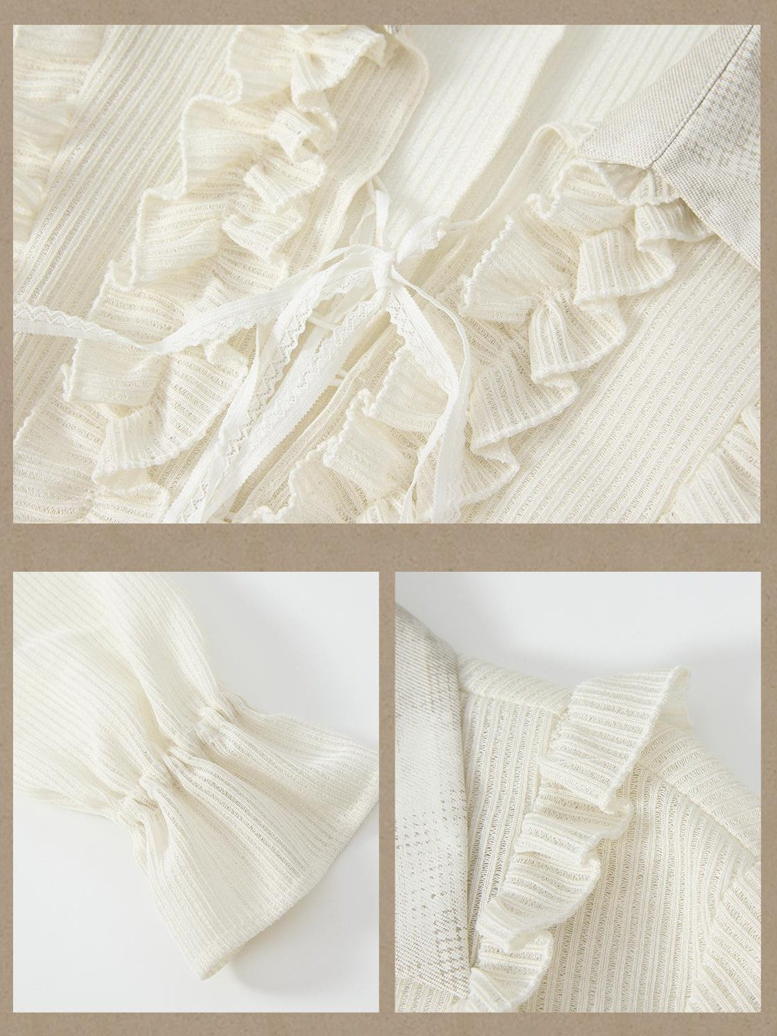 ALL iN plan Beige Ruffled Lapel Waist Cinched Women&