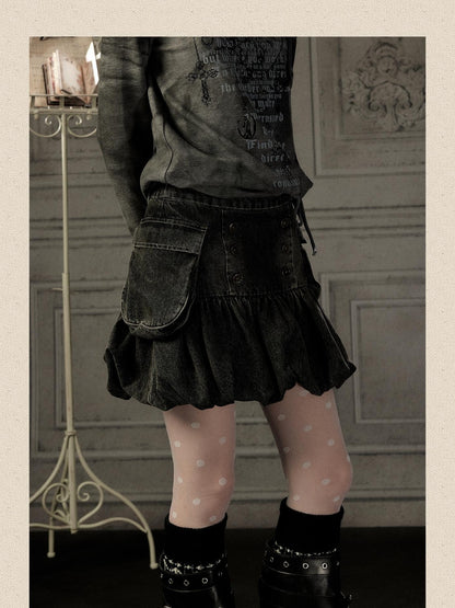 ALL iN plan Black Denim Distressed Large Pockets A Line Women&