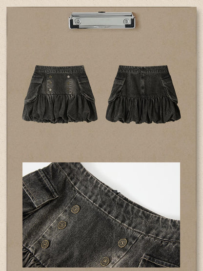 ALL iN plan Black Denim Distressed Large Pockets A Line Women&
