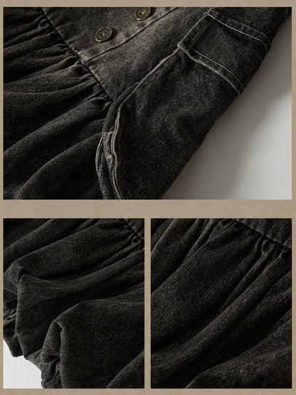 ALL iN plan Black Denim Distressed Large Pockets A Line Women&