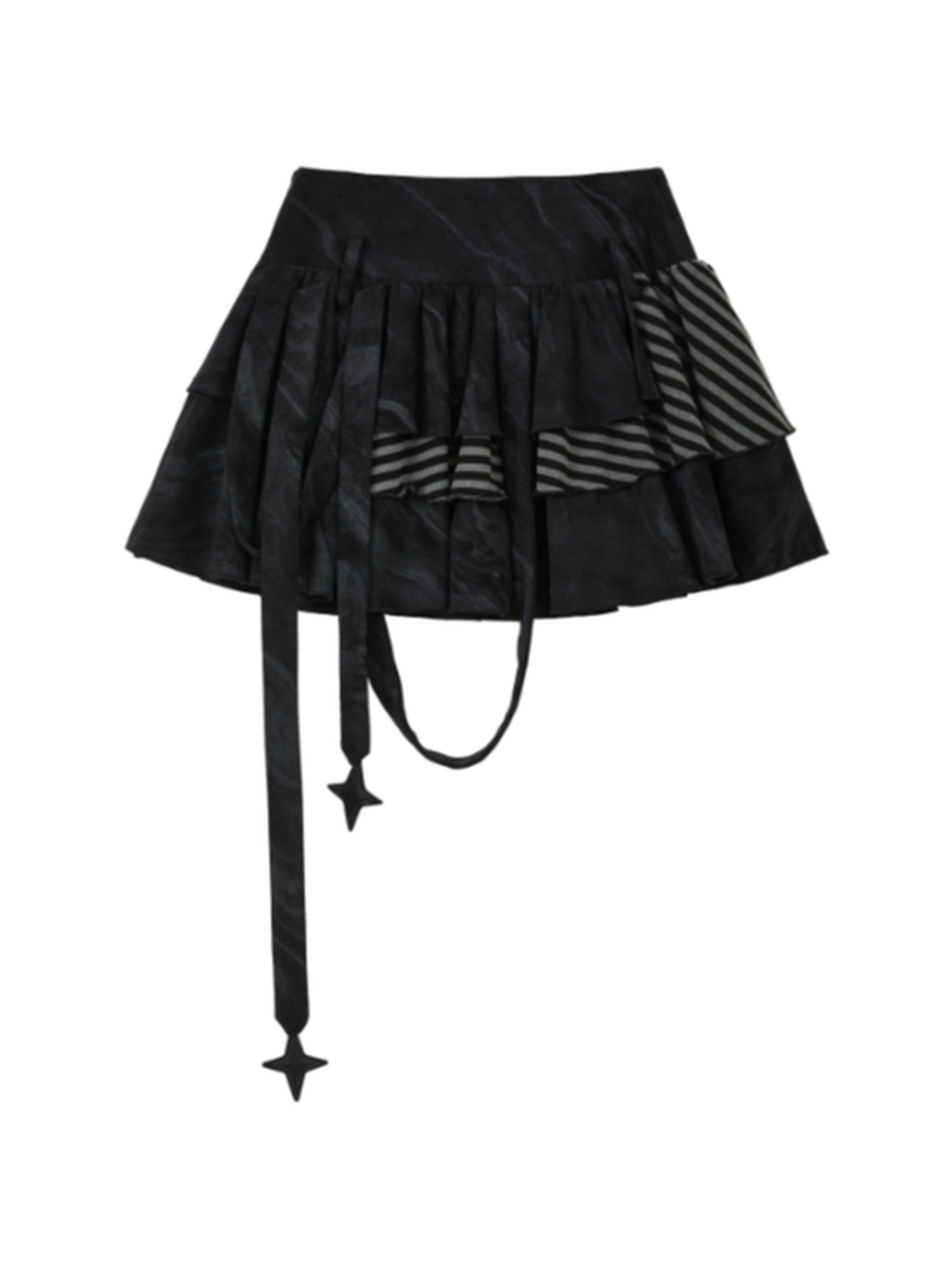 ALL iN plan Black Multi Layer Fringe Striped Star Punk High Waist Women&