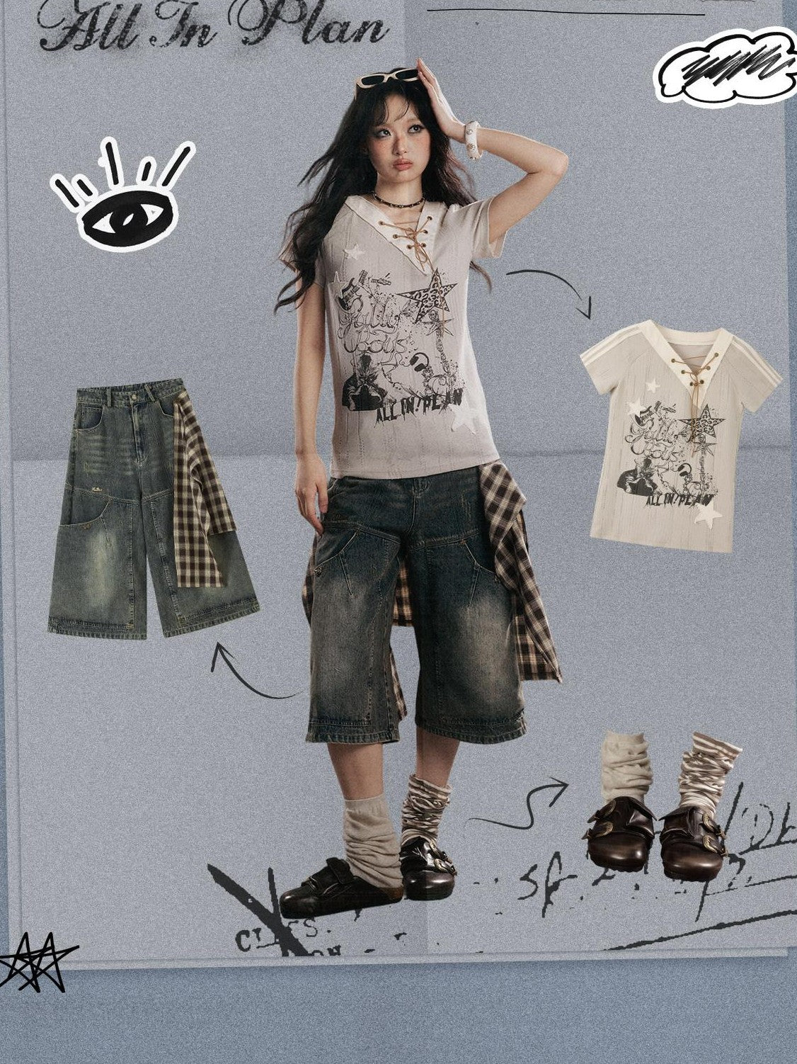 ALL iN plan Blue Denim Detachable Flap Butterfly Bow Women&