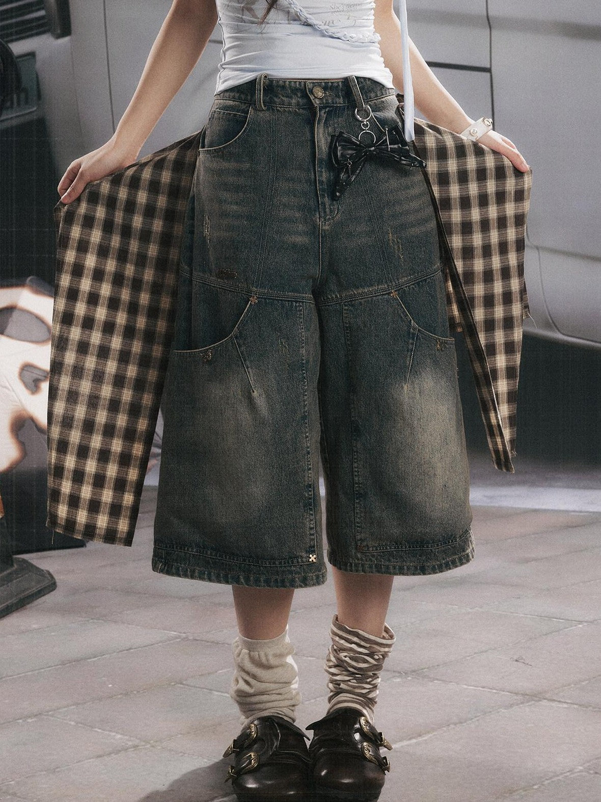 ALL iN plan Blue Denim Detachable Flap Butterfly Bow Women&