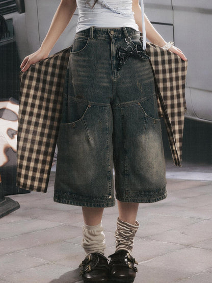 ALL iN plan Blue Denim Detachable Flap Butterfly Bow Women&