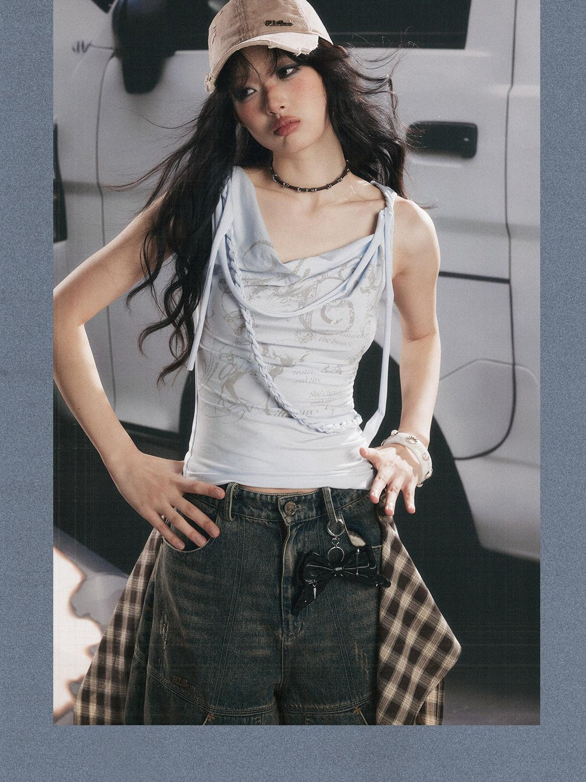 ALL iN plan Bow Letter Print One Shoulder Slim Women&