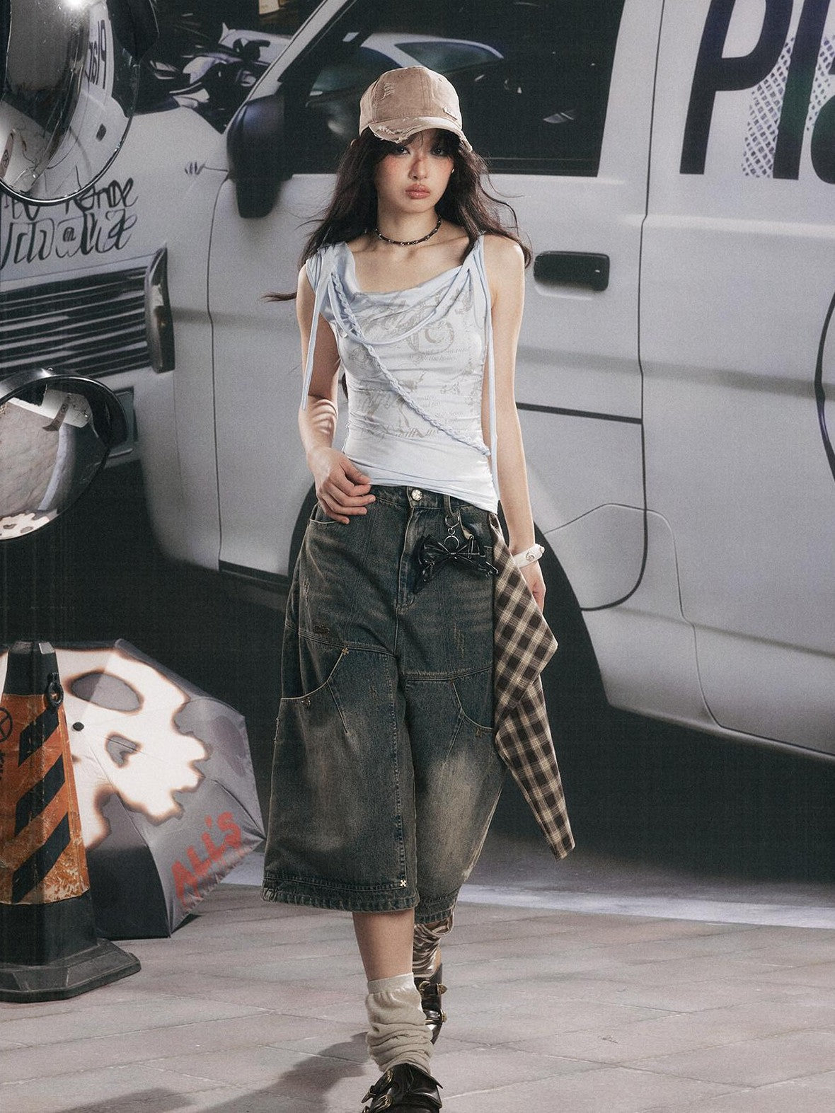 ALL iN plan Bow Letter Print One Shoulder Slim Women&