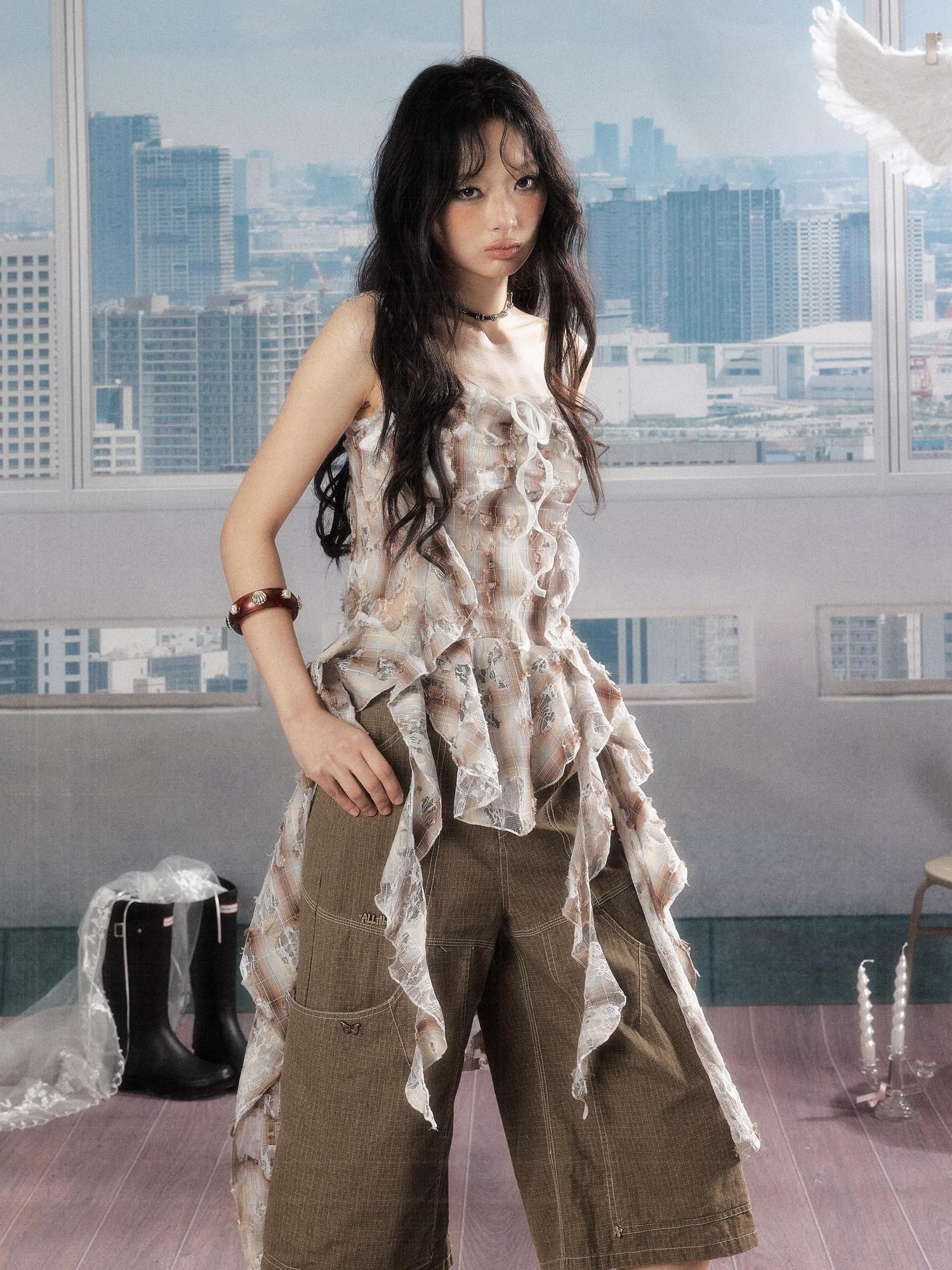 ALL iN plan Breathable Cotton Casual Spaghetti Strap Loose Fit Women Khaki Camisoles