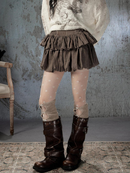 ALL iN plan Brown Bubble Hem Distressed Linen Cotton Women&