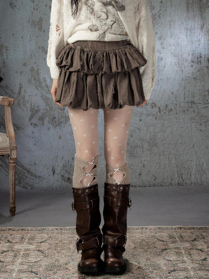 ALL iN plan Brown Bubble Hem Distressed Linen Cotton Women&