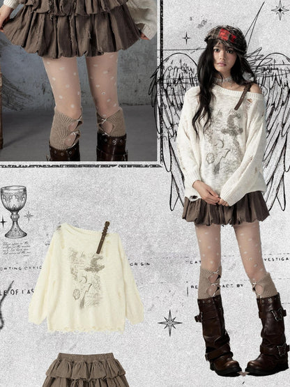 ALL iN plan Brown Bubble Hem Distressed Linen Cotton Women&
