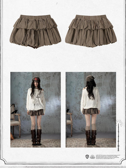 ALL iN plan Brown Bubble Hem Distressed Linen Cotton Women&