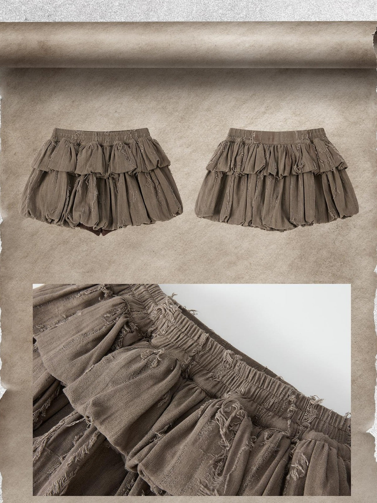 ALL iN plan Brown Bubble Hem Distressed Linen Cotton Women&