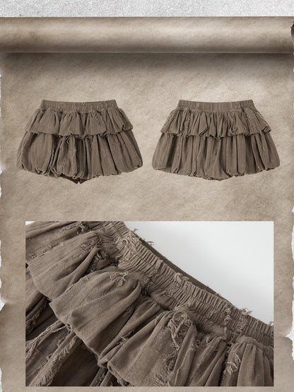 ALL iN plan Brown Bubble Hem Distressed Linen Cotton Women&