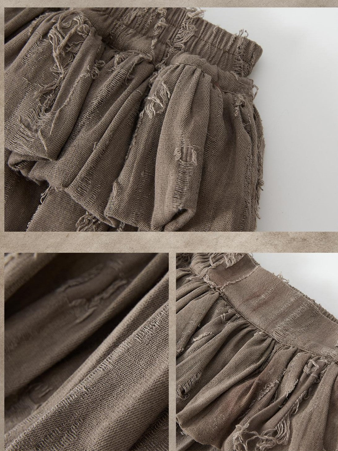 ALL iN plan Brown Bubble Hem Distressed Linen Cotton Women&