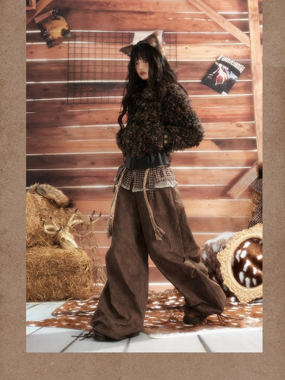 ALL iN plan Brown Tie Dye Waist Belt High Waist Vintage Loose Workwear Women&