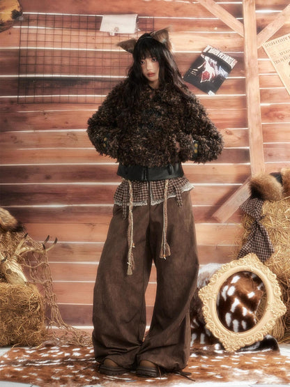 ALL iN plan Brown Tie Dye Waist Belt High Waist Vintage Loose Workwear Women&