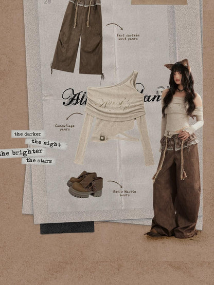 ALL iN plan Brown Tie Dye Waist Belt High Waist Vintage Loose Workwear Women&