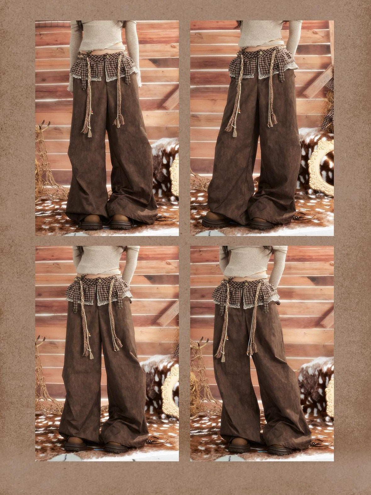 ALL iN plan Brown Tie Dye Waist Belt High Waist Vintage Loose Workwear Women&