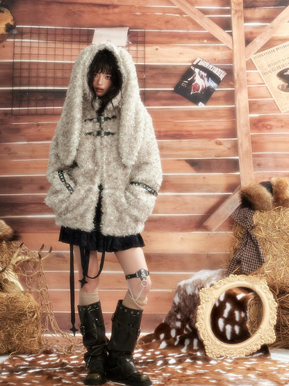 ALL iN plan Bunny Ear Hooded Spliced Loose Fit Women&