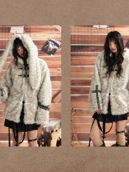 ALL iN plan Bunny Ear Hooded Spliced Loose Fit Women&