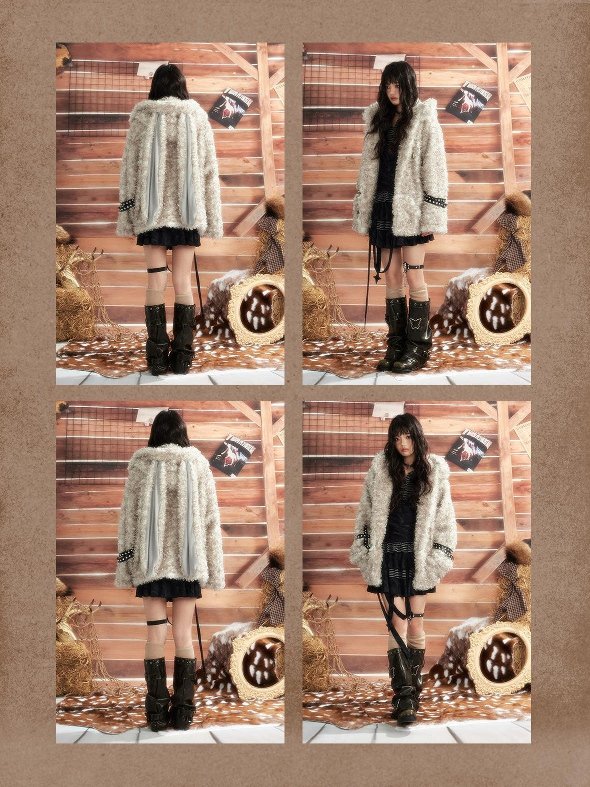 ALL iN plan Bunny Ear Hooded Spliced Loose Fit Women&