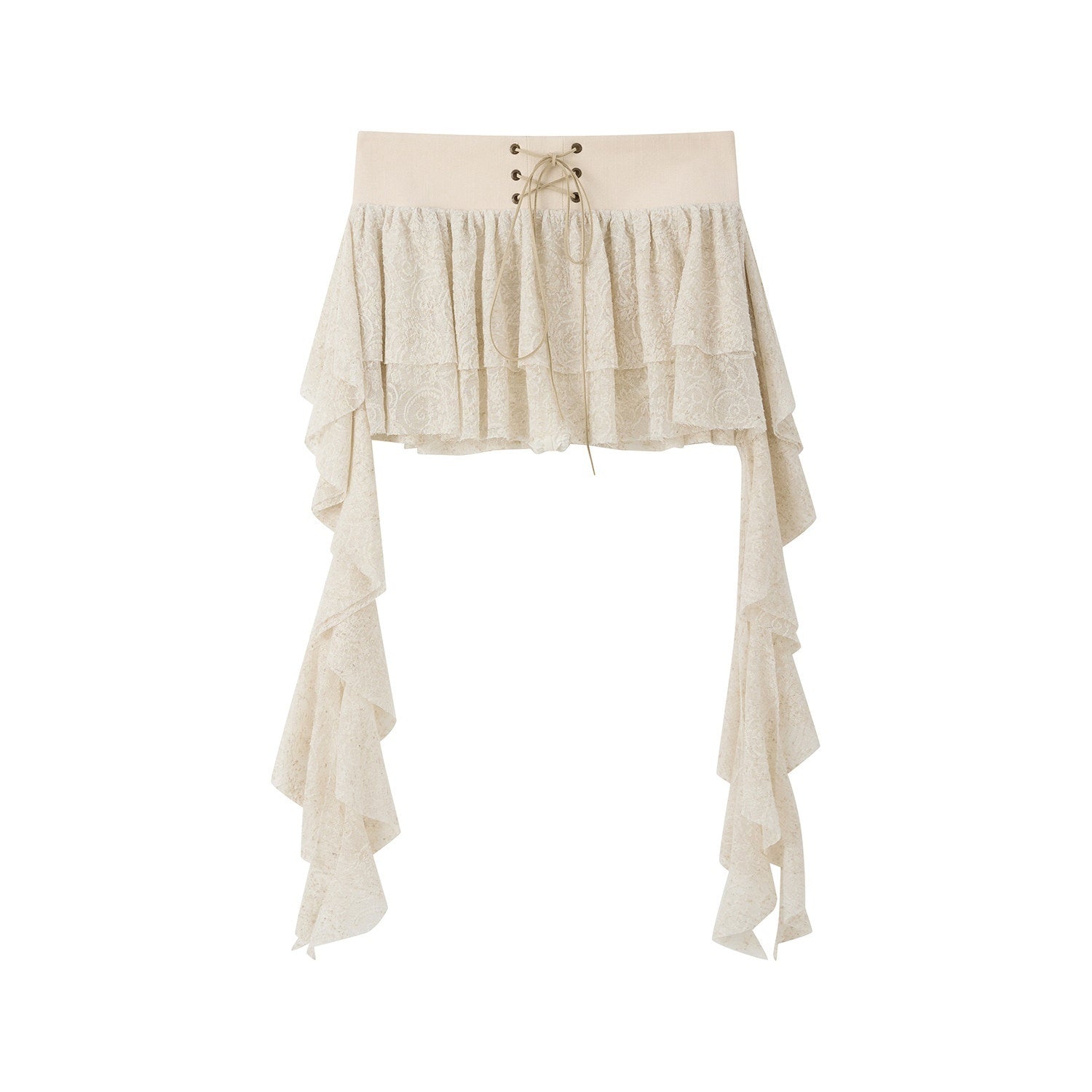 ALL iN plan Jupe mini asymétrique chic à nouer, taille haute, coupe trapèze, jacquard, blanc cassé