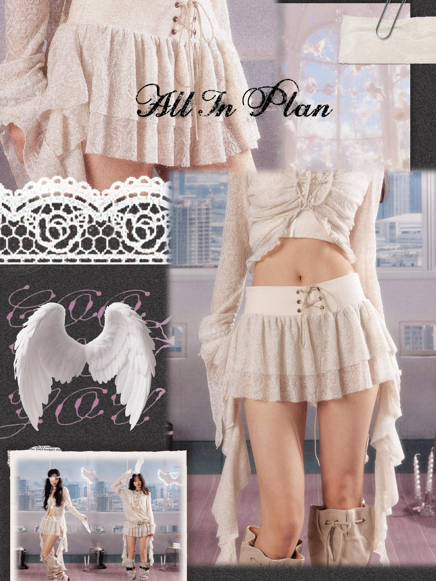ALL iN plan Jupe mini asymétrique chic à nouer, taille haute, coupe trapèze, jacquard, blanc cassé