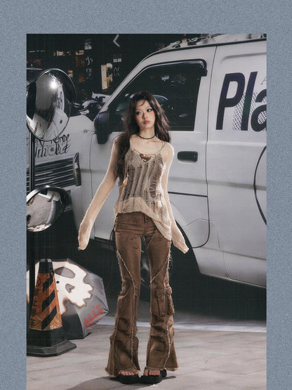 ALL iN plan Cutout Overlay Asymmetric Distressed Two Piece Women&