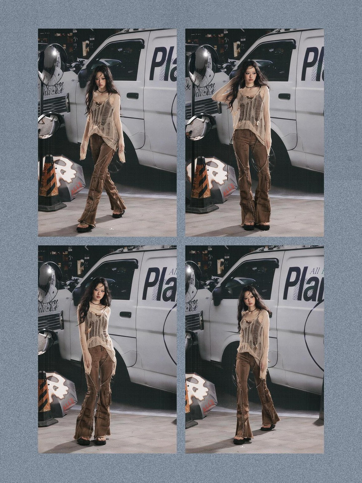 ALL iN plan Cutout Overlay Asymmetric Distressed Two Piece Women&