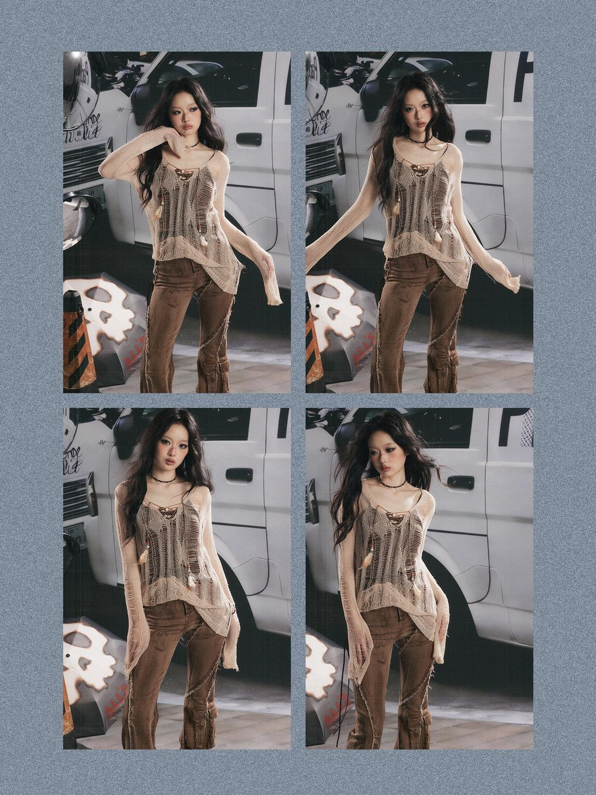 ALL iN plan Cutout Overlay Asymmetric Distressed Two Piece Women&