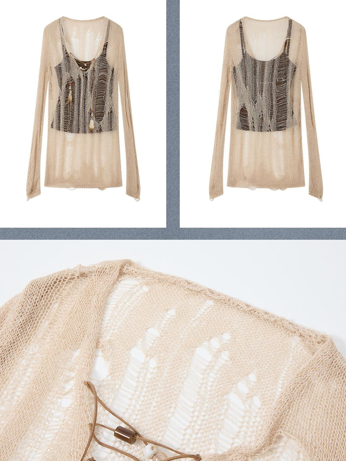 ALL iN plan Cutout Overlay Asymmetric Distressed Two Piece Women&