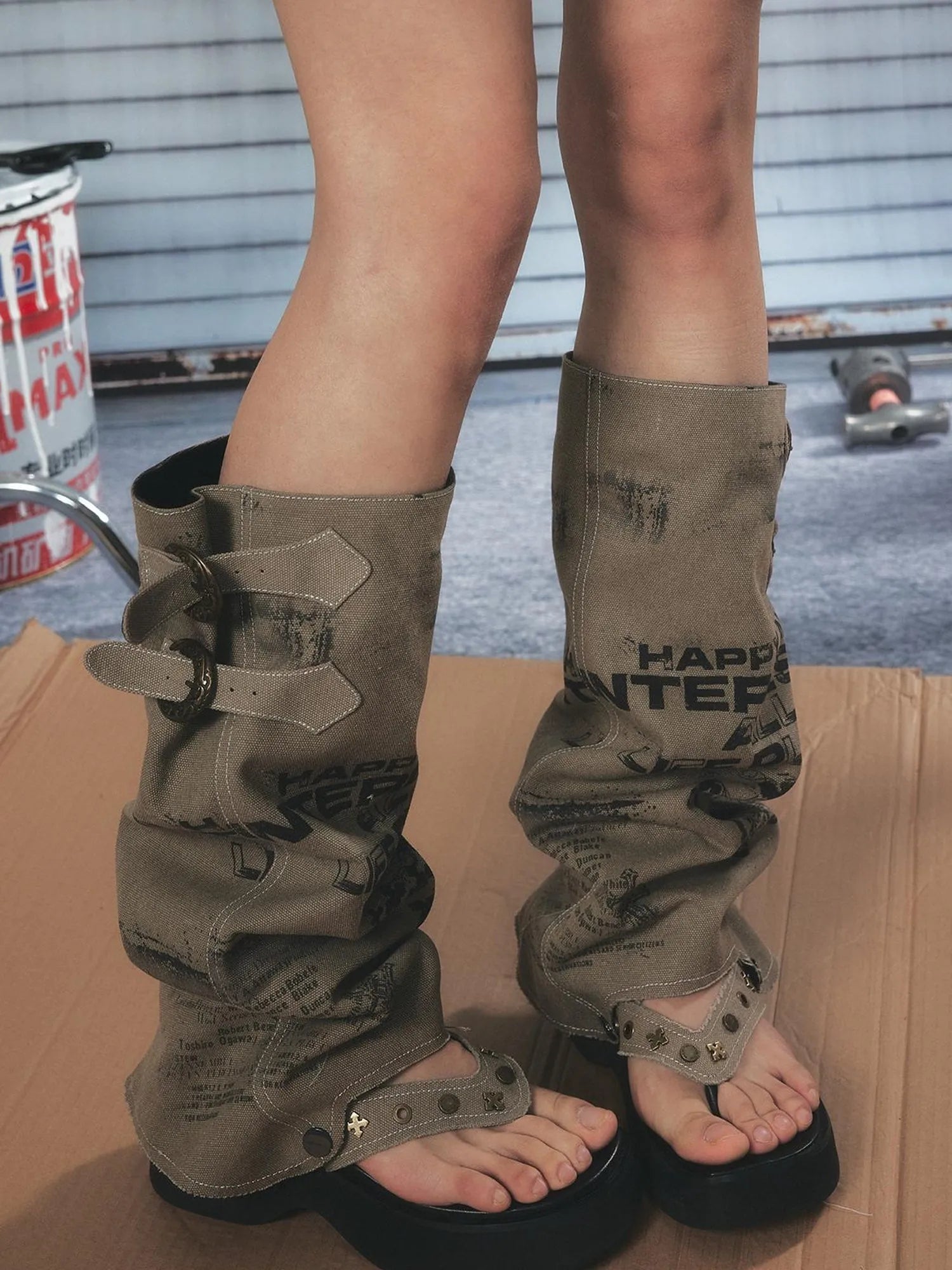 Detachable Leg Warmer Platform Flip Flops