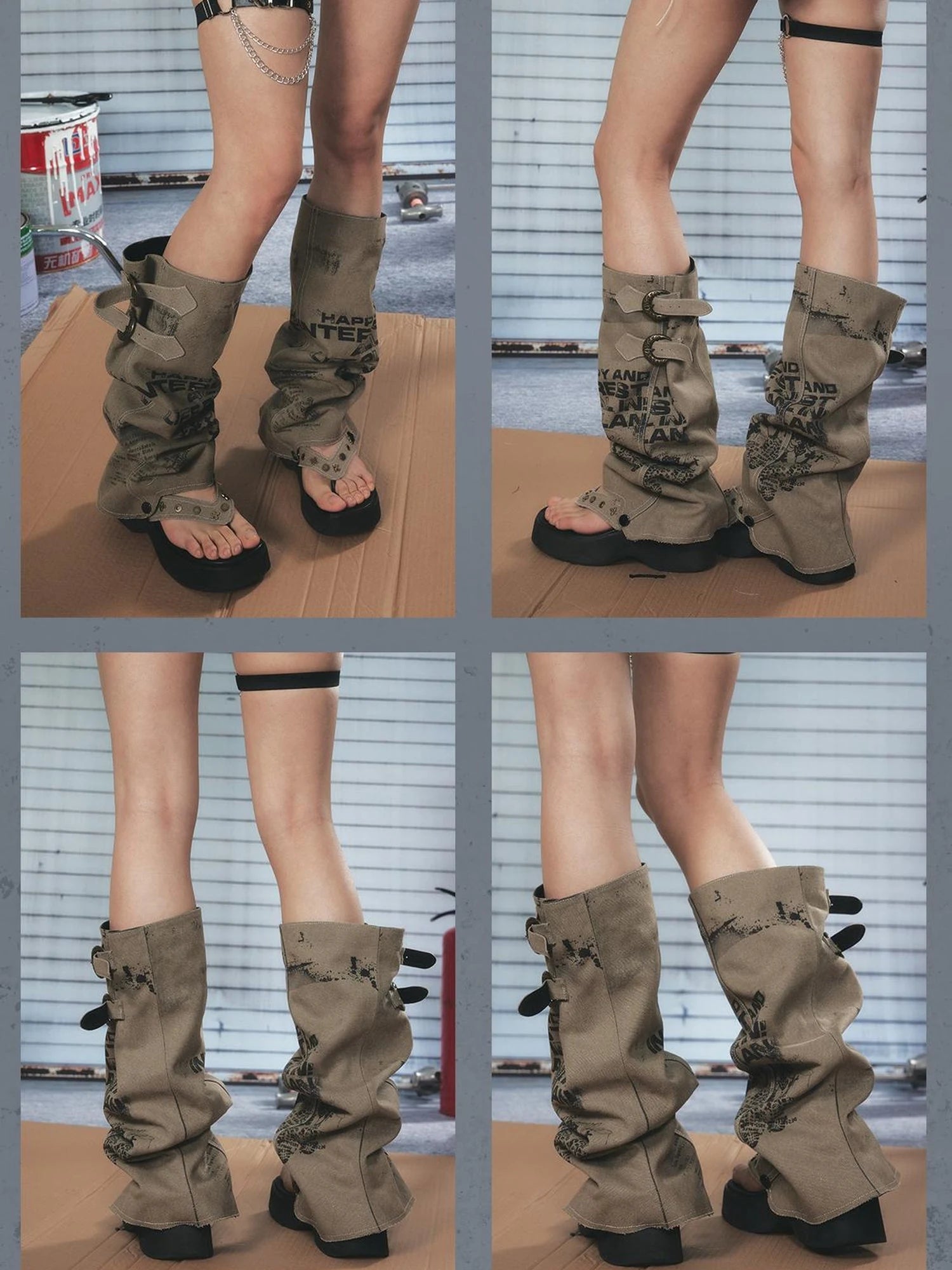 Detachable Leg Warmer Platform Flip Flops