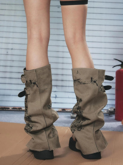 Detachable Leg Warmer Platform Flip Flops