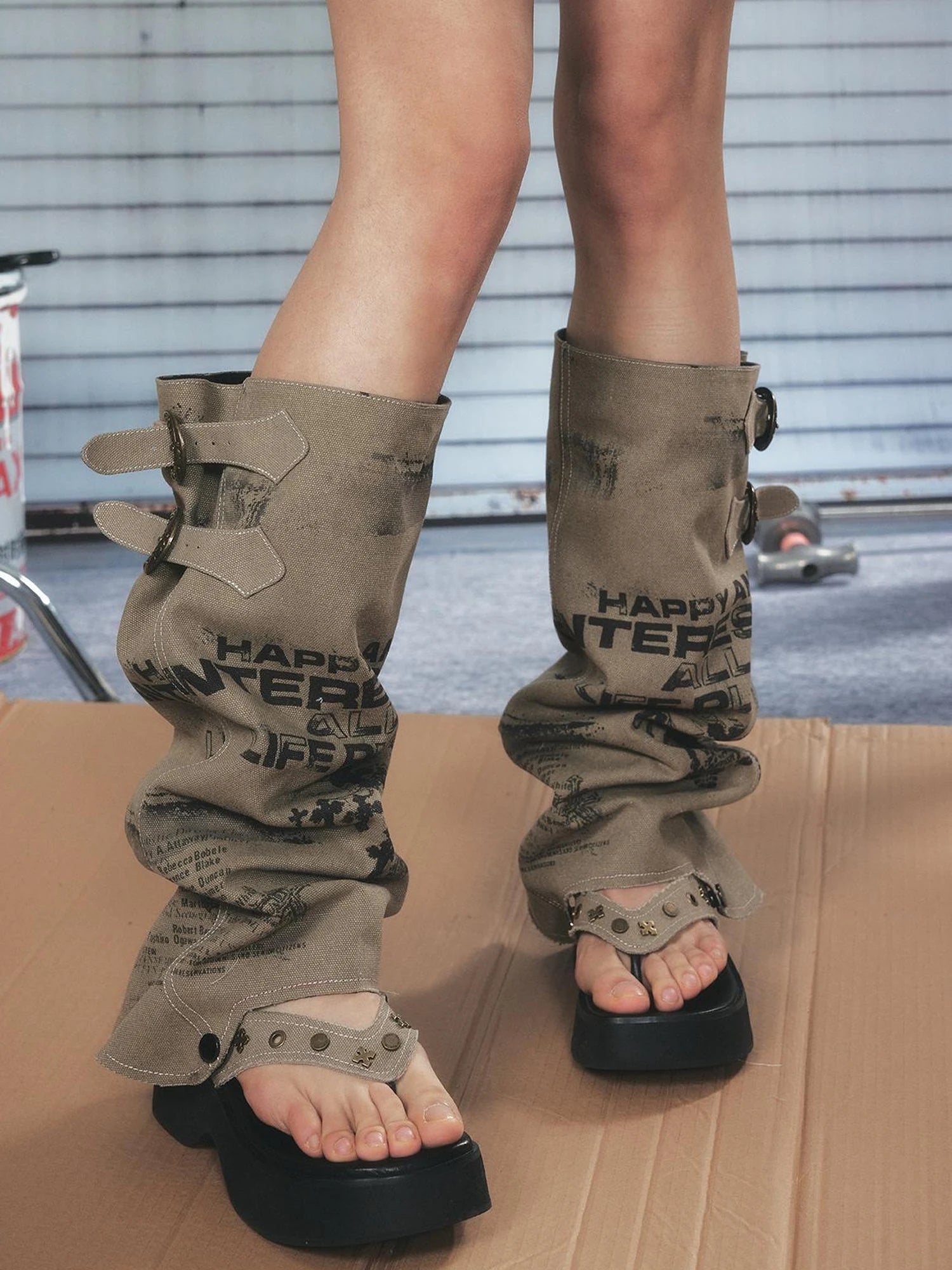 Detachable Leg Warmer Platform Flip Flops