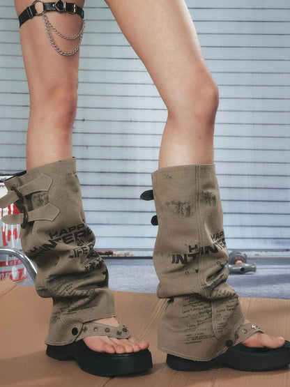 Detachable Leg Warmer Platform Flip Flops