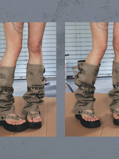 Detachable Leg Warmer Platform Flip Flops