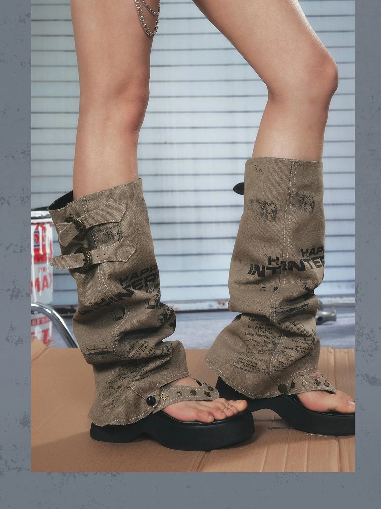 Detachable Leg Warmer Platform Flip Flops