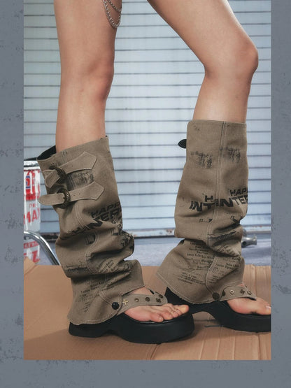 Detachable Leg Warmer Platform Flip Flops