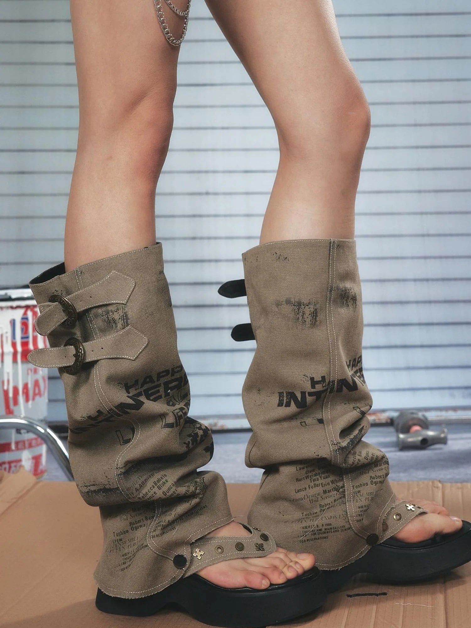 Detachable Leg Warmer Platform Flip Flops