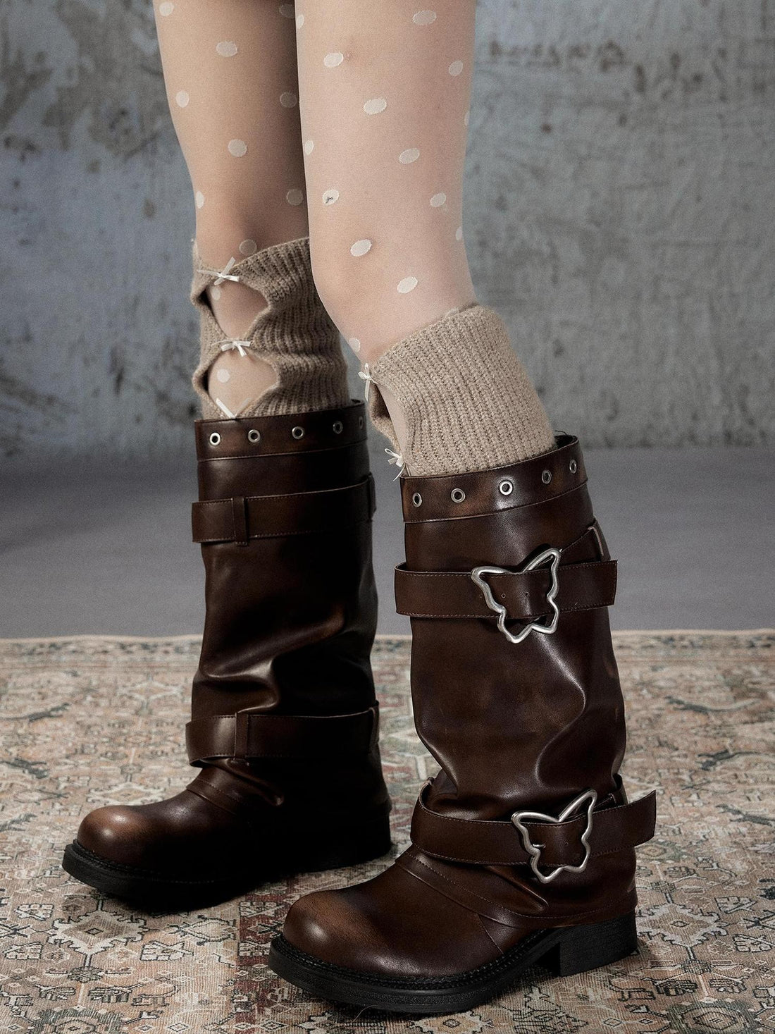 ALL iN plan Distressed Butterfly Buckle Platform Women&