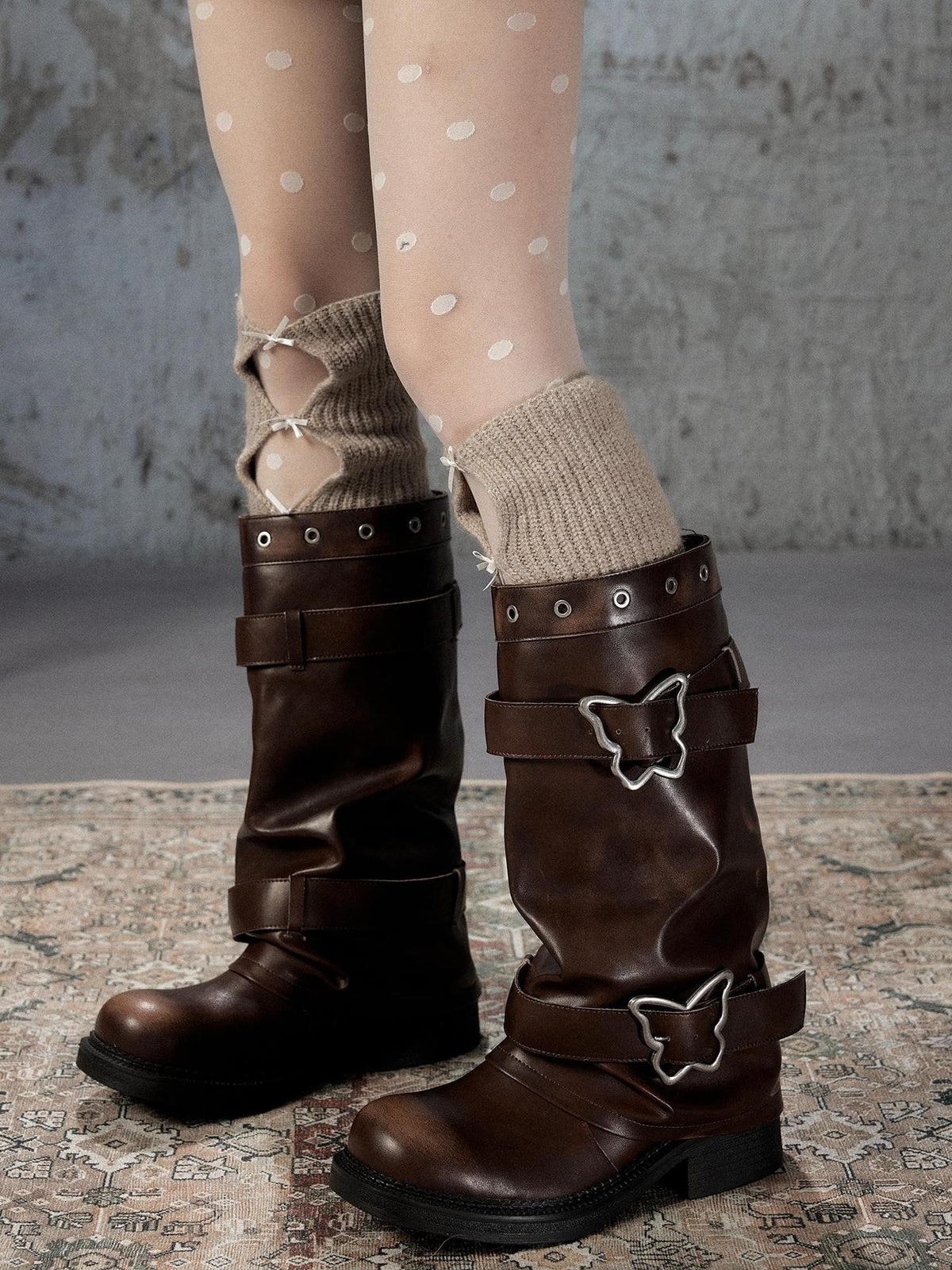 ALL iN plan Distressed Butterfly Buckle Platform Women&