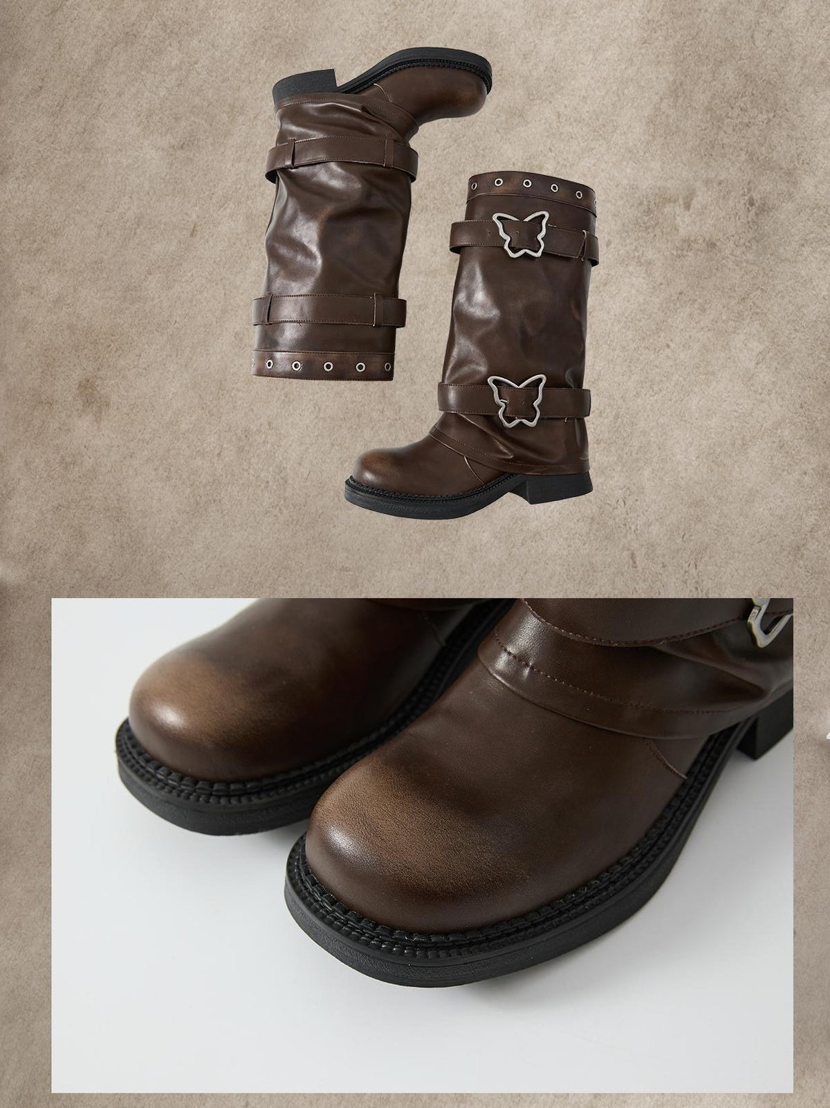 ALL iN plan Distressed Butterfly Buckle Platform Women&