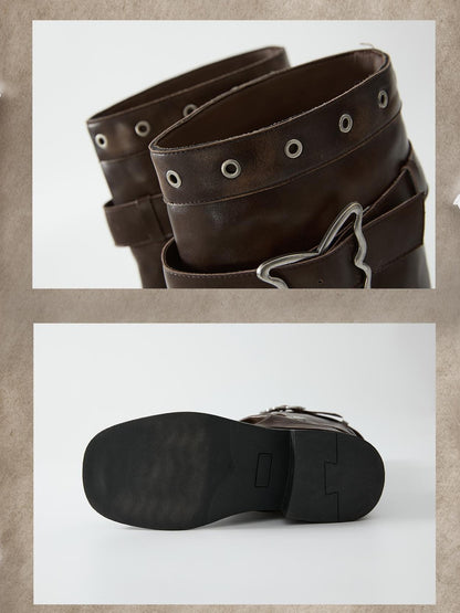 ALL iN plan Distressed Butterfly Buckle Platform Women&
