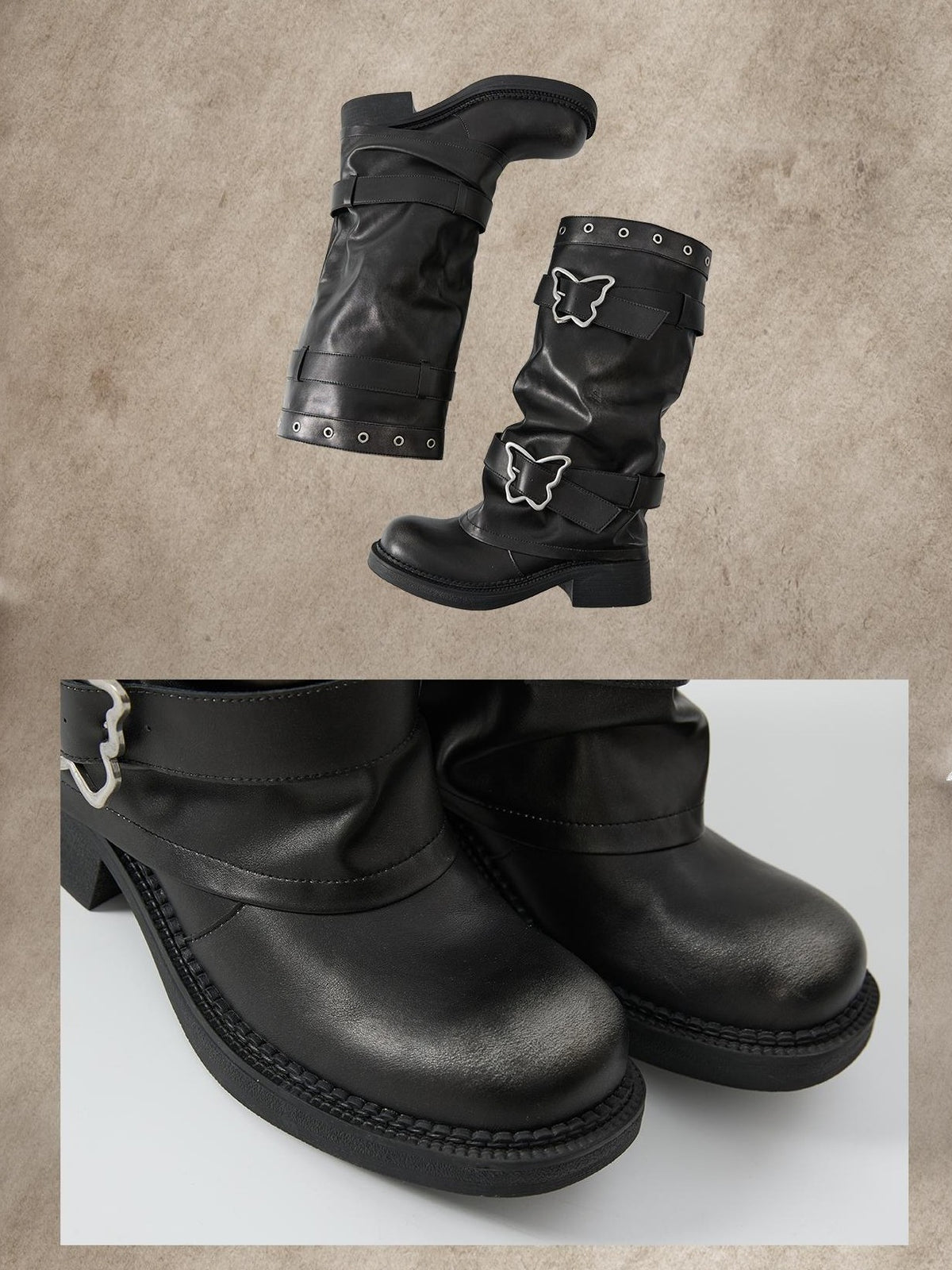 ALL iN plan Distressed Butterfly Buckle Platform Women&