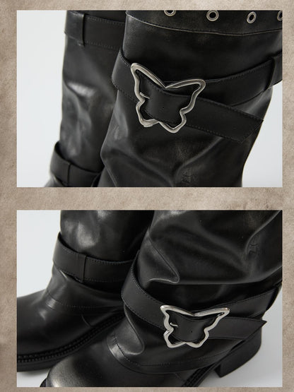 ALL iN plan Distressed Butterfly Buckle Platform Women&