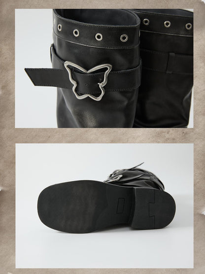 ALL iN plan Distressed Butterfly Buckle Platform Women&