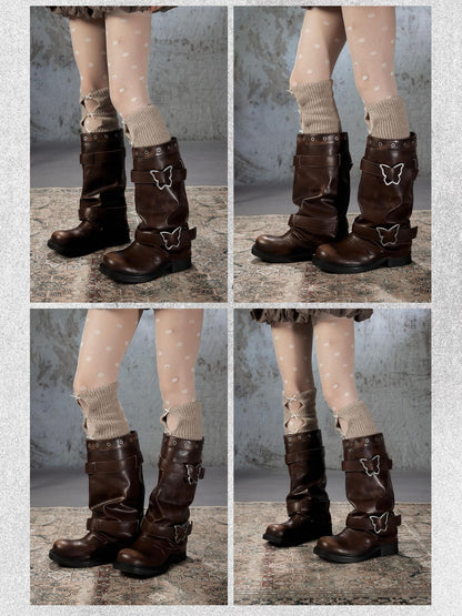 ALL iN plan Distressed Butterfly Buckle Platform Women&
