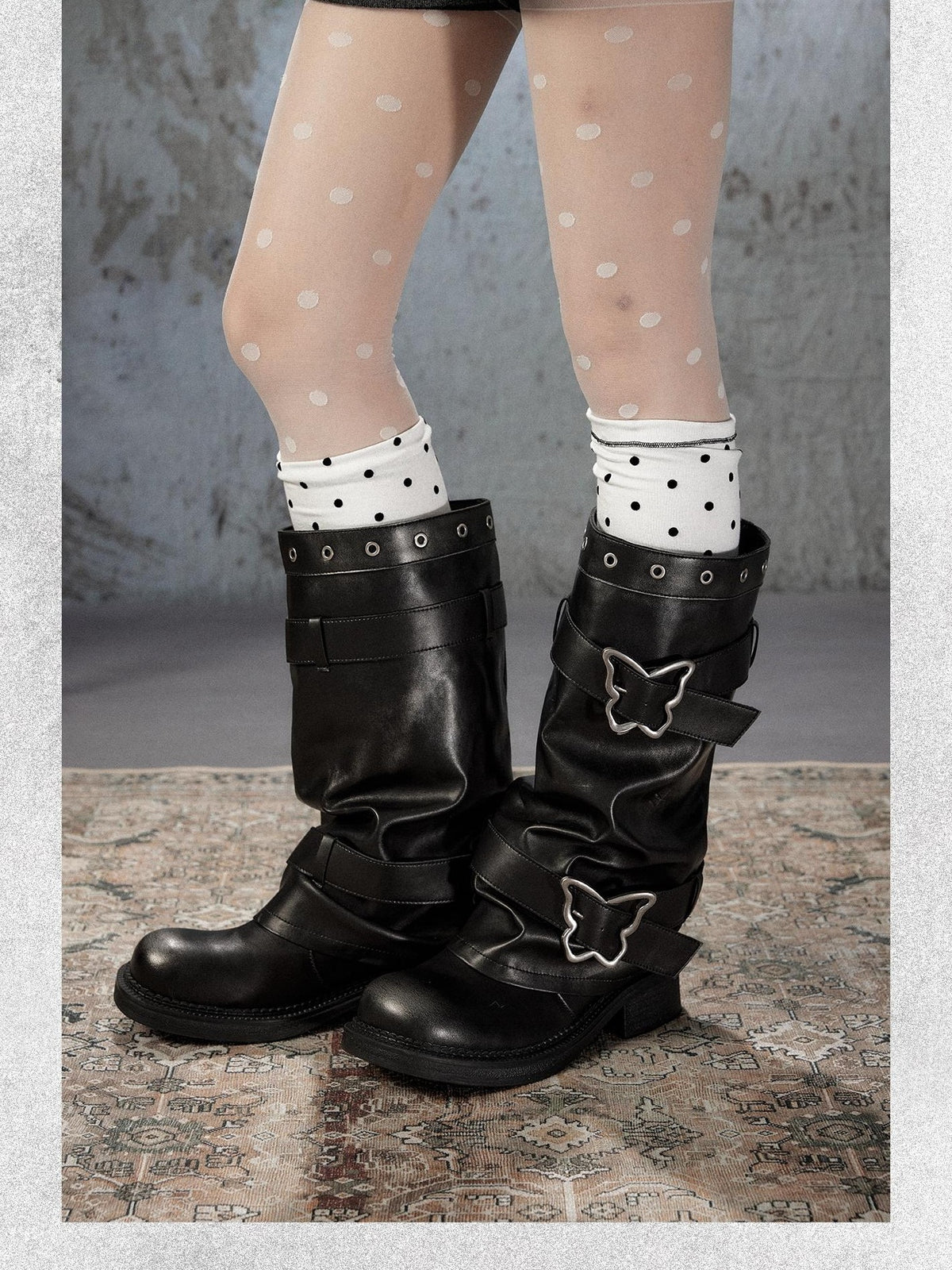 ALL iN plan Distressed Butterfly Buckle Platform Women&