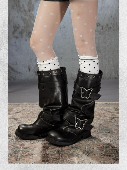 ALL iN plan Distressed Butterfly Buckle Platform Women&